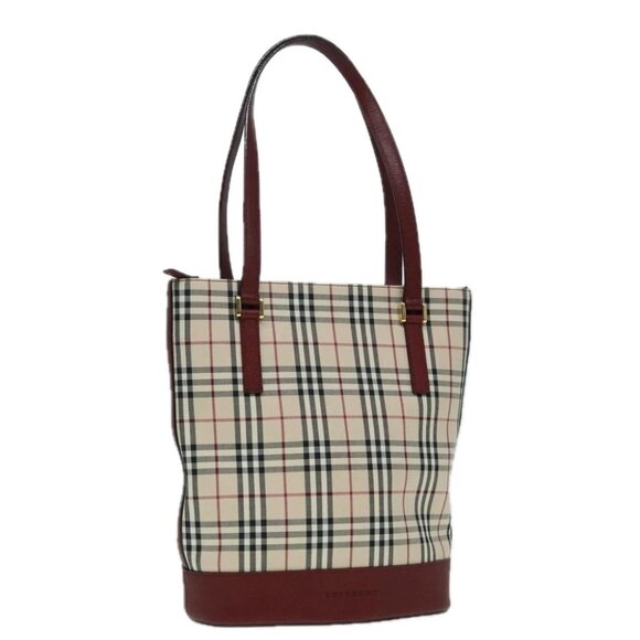 BURBERRY Nova Check Shoulder Bag Canvas Beige Gold Auth 93198 - Picture 1 of 14